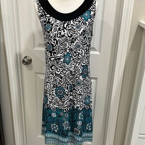 New Directions size medium Elegant Black, Teal, and White Patterned Dress